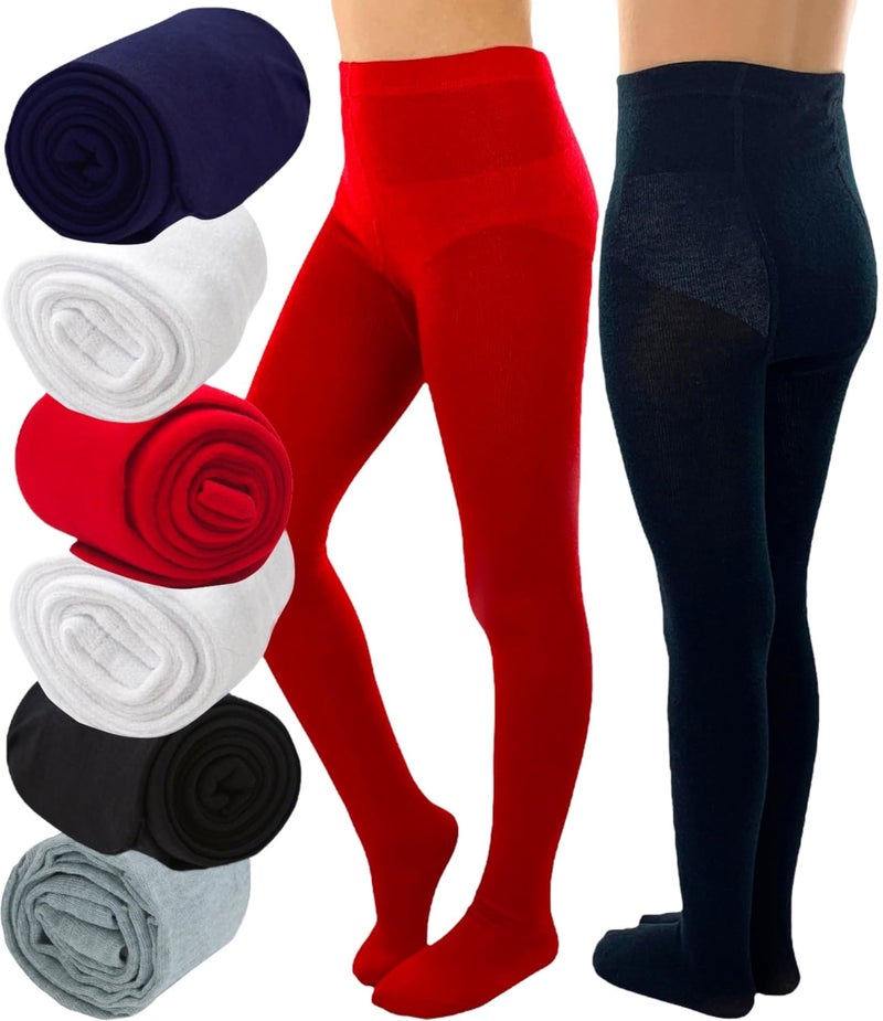 ToBeInStyle Girlâ€™s Pack of 6 Opaque Knit Density Pull-On Warm Winter Tights - Assorted Prints - M - Image 1